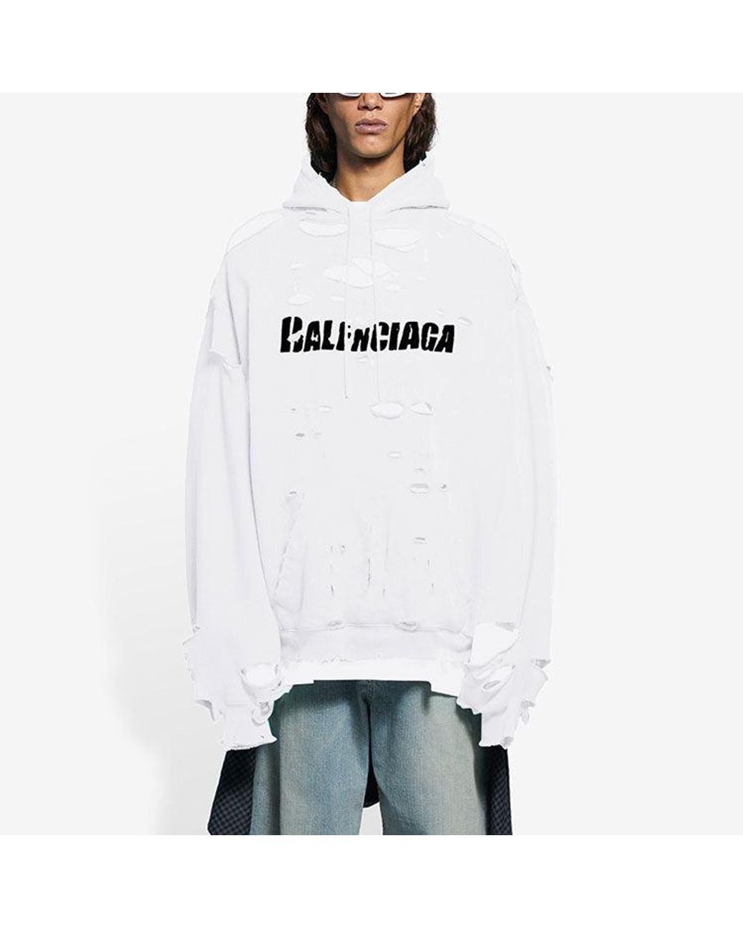 Balenciaga White Caps Destroyed Hoodie for men