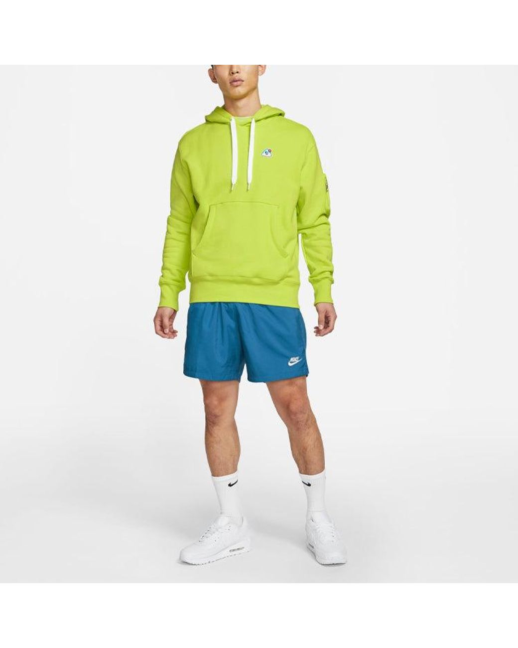 Nike Green Sportswear Airmoji Ft W Cartoon Patch Sports Hooded Pullover For for men