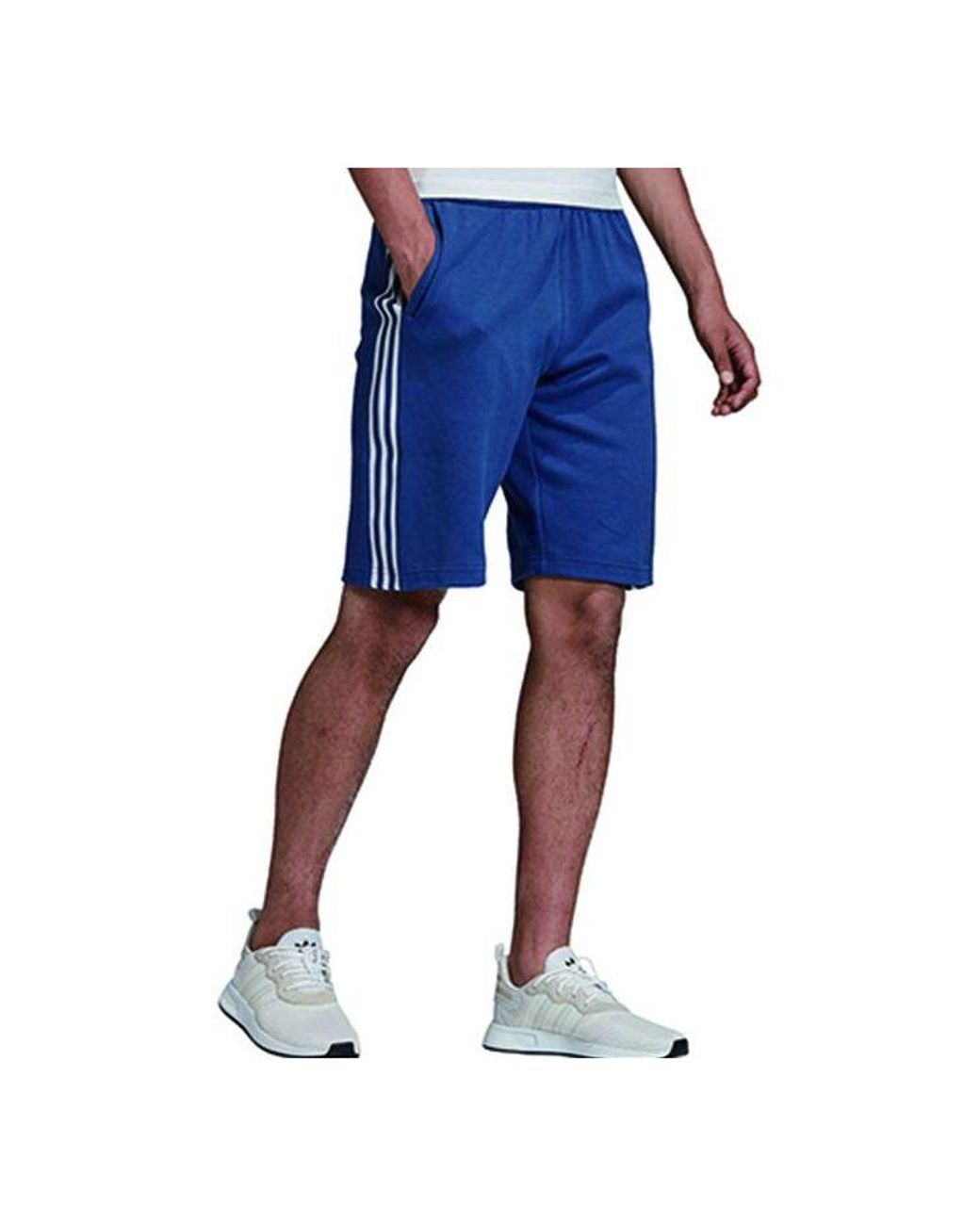 Adidas Blue Originals Lockup Lng Shrt Side Stripe Sports Shorts for men