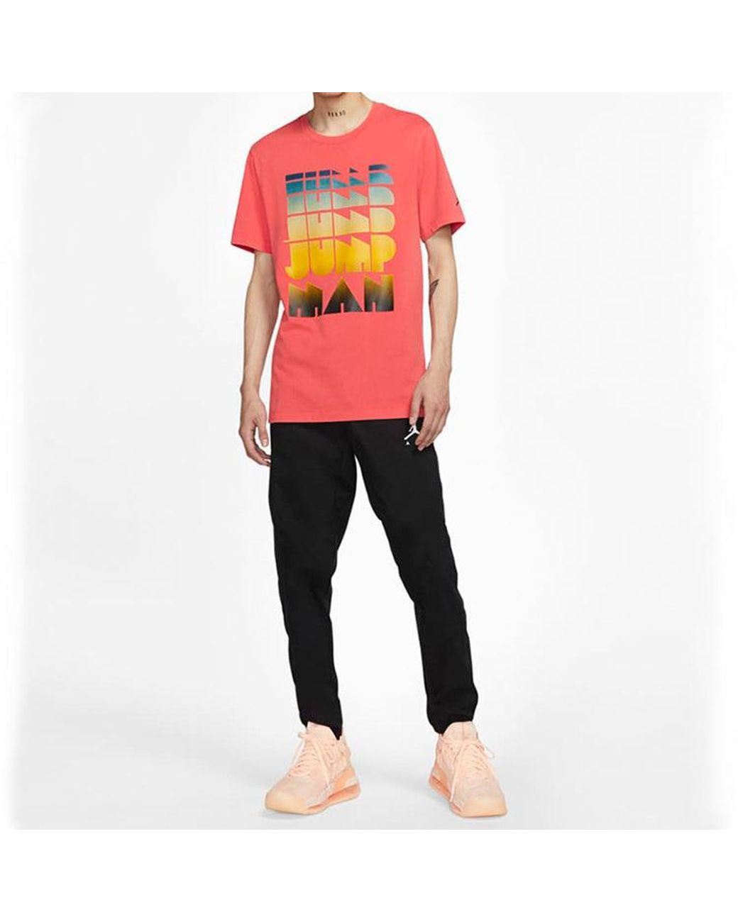 Nike Pink Gradient Multi-Color Alphabet Washed Round Neck Short Sleeve for men