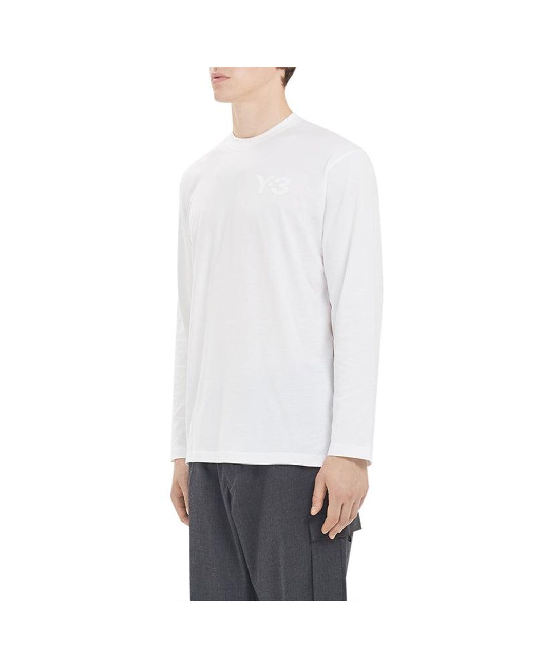 Adidas White Y-3 Round Neck Pullover Logo Long Sleeves T-Shirt for men