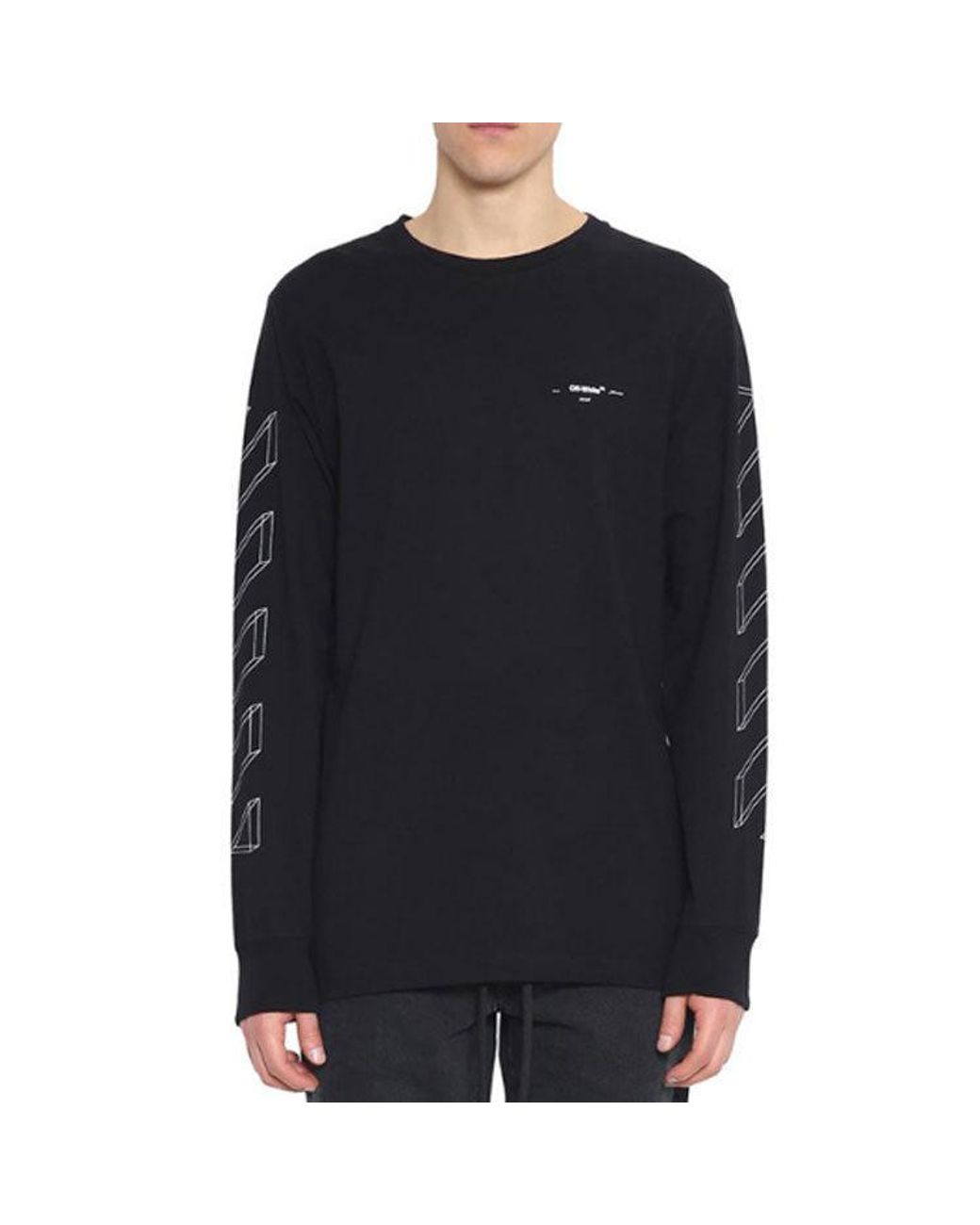 Off-White c/o Virgil Abloh Blue 3D Printing Hollow Out Arrow Long Sleeves T-Shirt for men