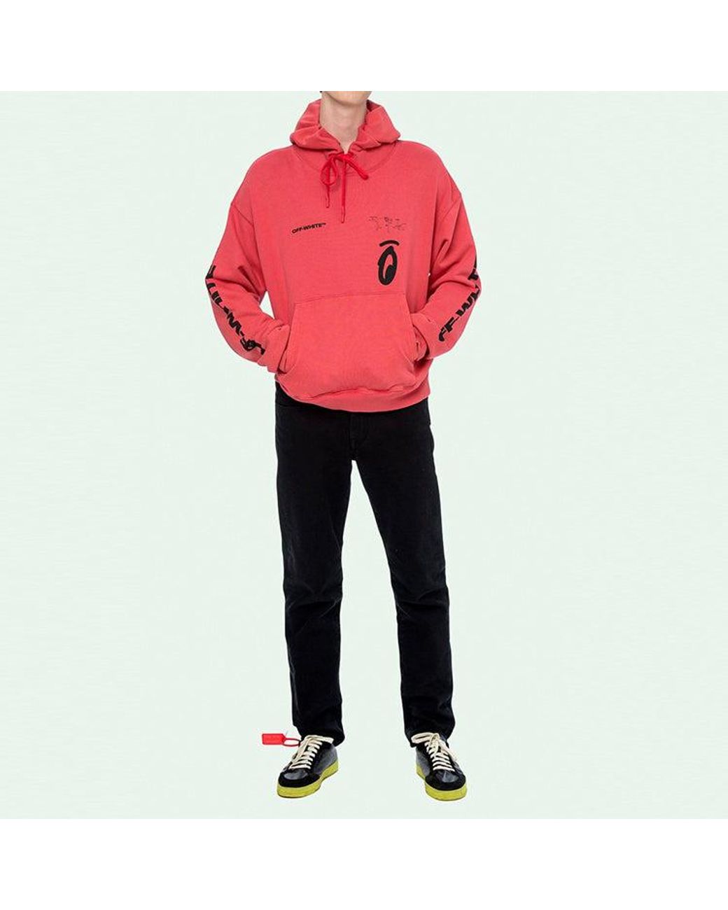 Off-White c/o Virgil Abloh Red Fw19 Splitted Arrows Oversized Graffiti Hooded Fleece for men