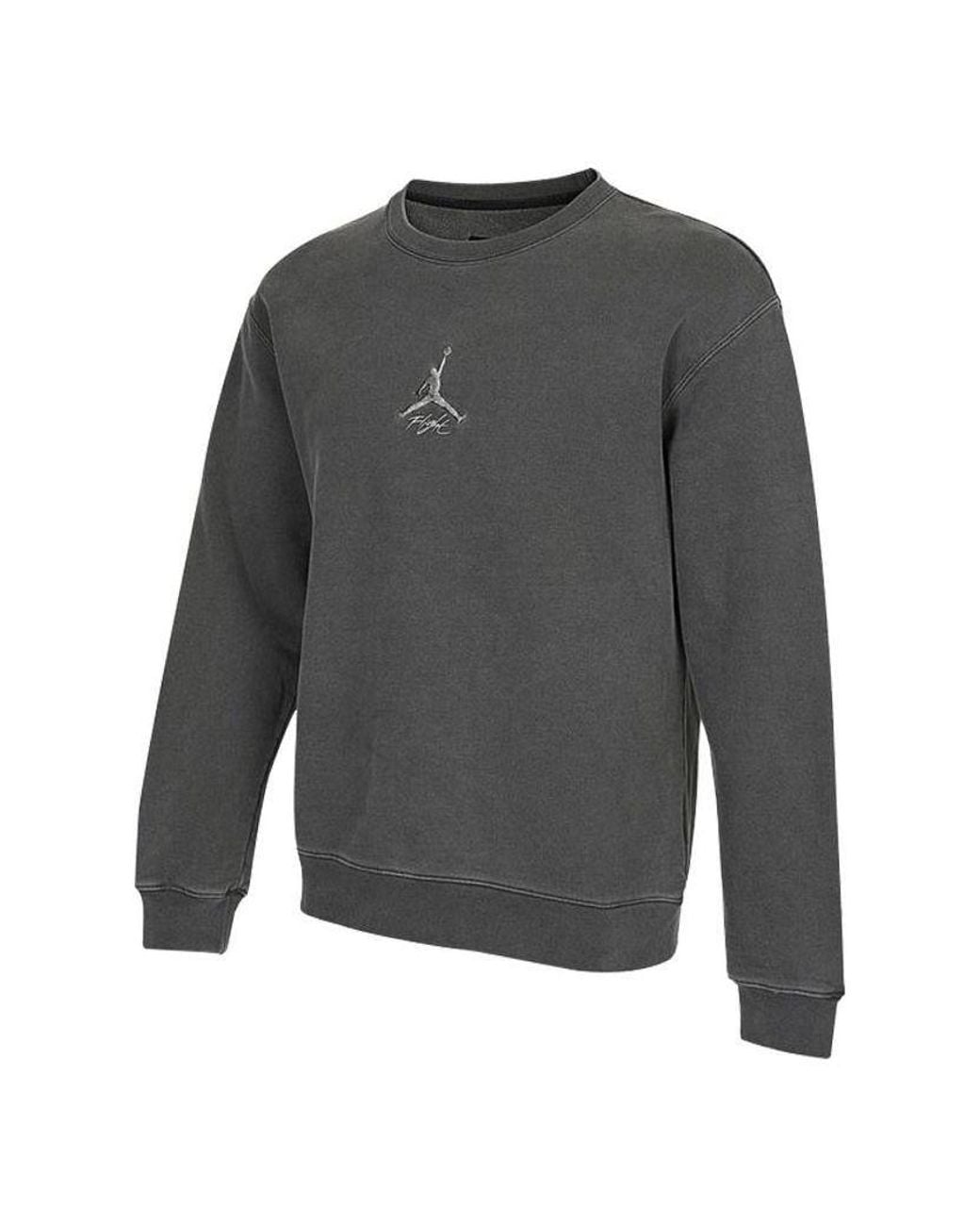Nike Gray As J Flt Hrtg Flc Crew Embroidered Logo Sports Solid Color Knit Pullover Round Neck Autumn for men