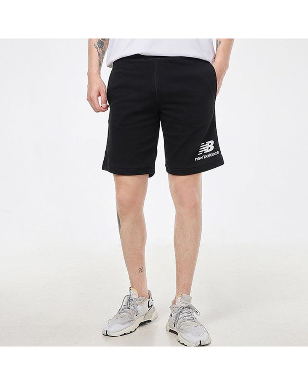 New Balance Blue Essentials Stacked Logo Shorts for men