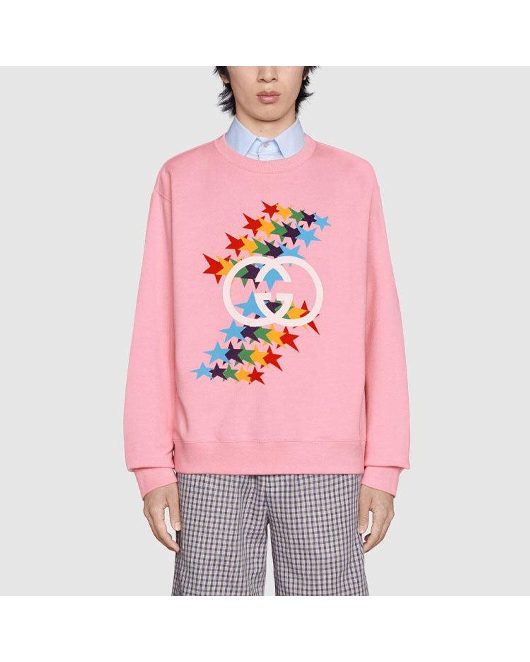 Gucci Pink Fw21 Stars Crewneck Sweatshirt for men