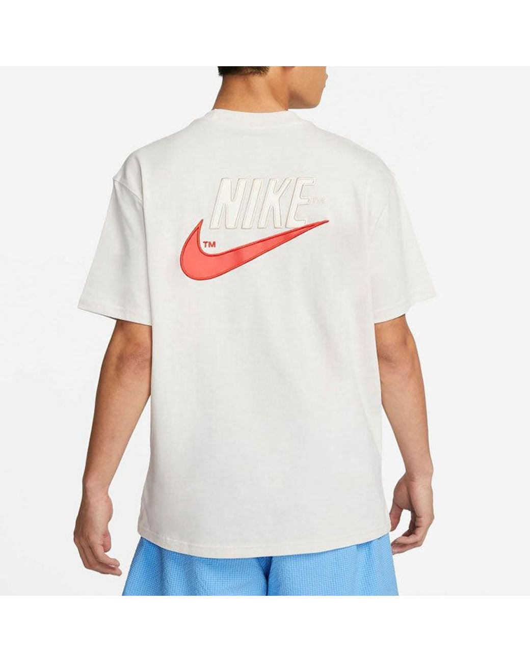 Nike Sportswear Casual Sports Breathable Back Large Logo Round Neck Short Sleeve Phantom White Gray T-shirt for men