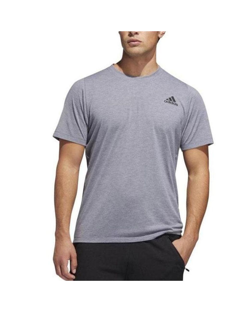 Adidas Gray Solid Color Logo Round Neck Sports Short Sleeve for men