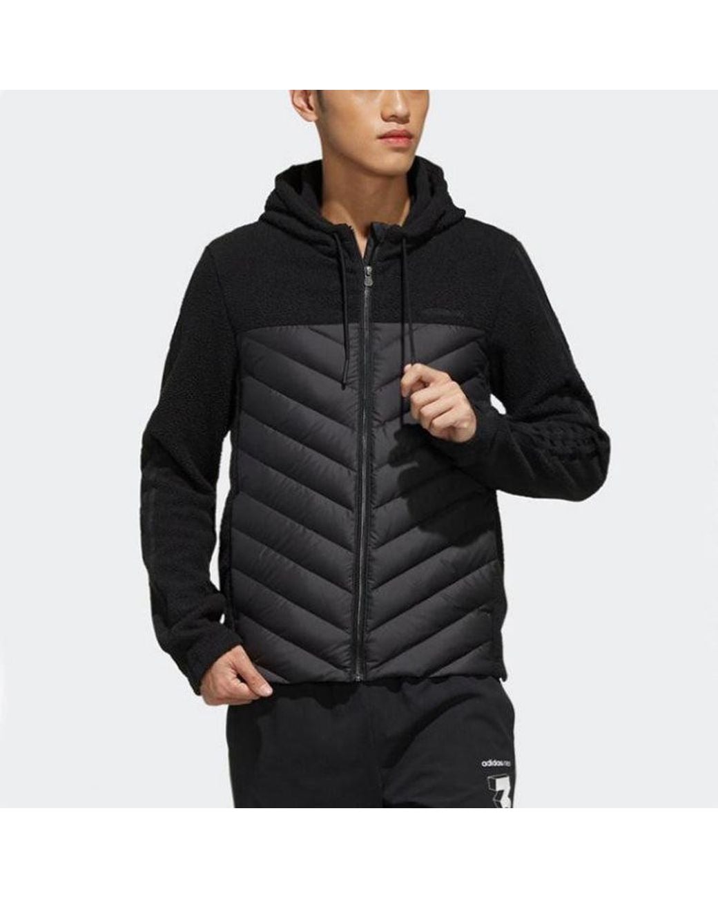 Adidas Black Neo M Dly Dwn Jkt Sports Splicing Fleece Hooded Down Jacket for men