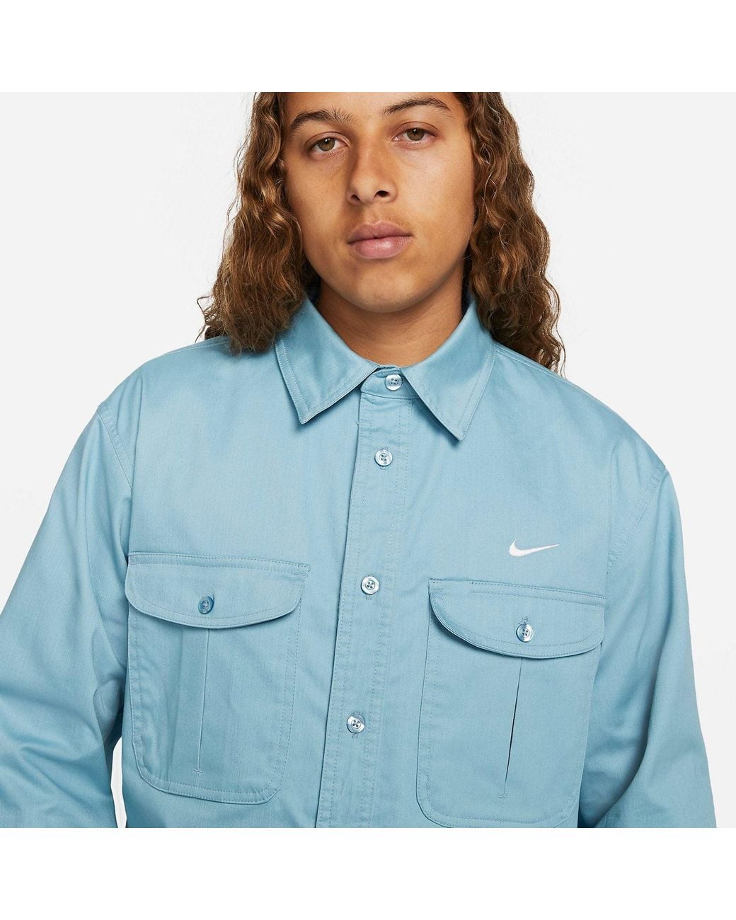 Nike Blue Sb Woven Skate Long-Sleeve Button Down for men