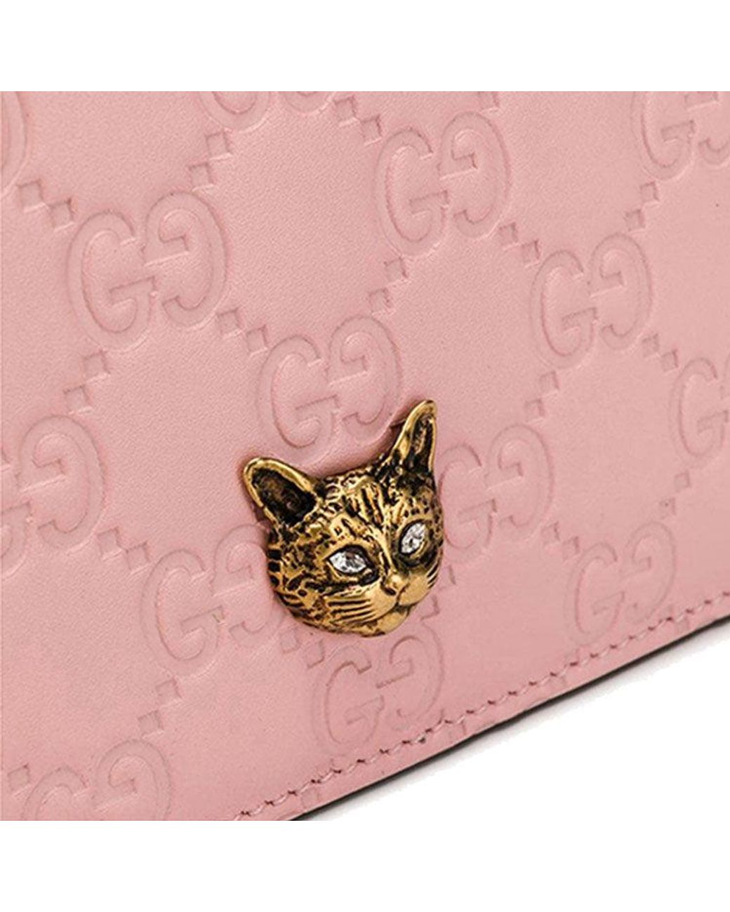 Gucci Pink (Wmns) Metallic Logo Embossing Leather Chain Shoulder Messenger Bag