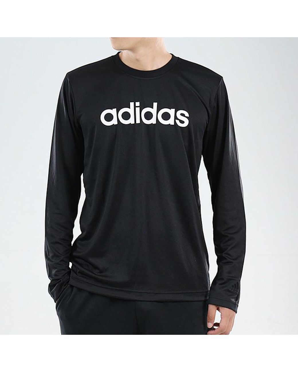Adidas Black M Logo Ls T Logo Printing Sports Round Neck Long Sleeves for men