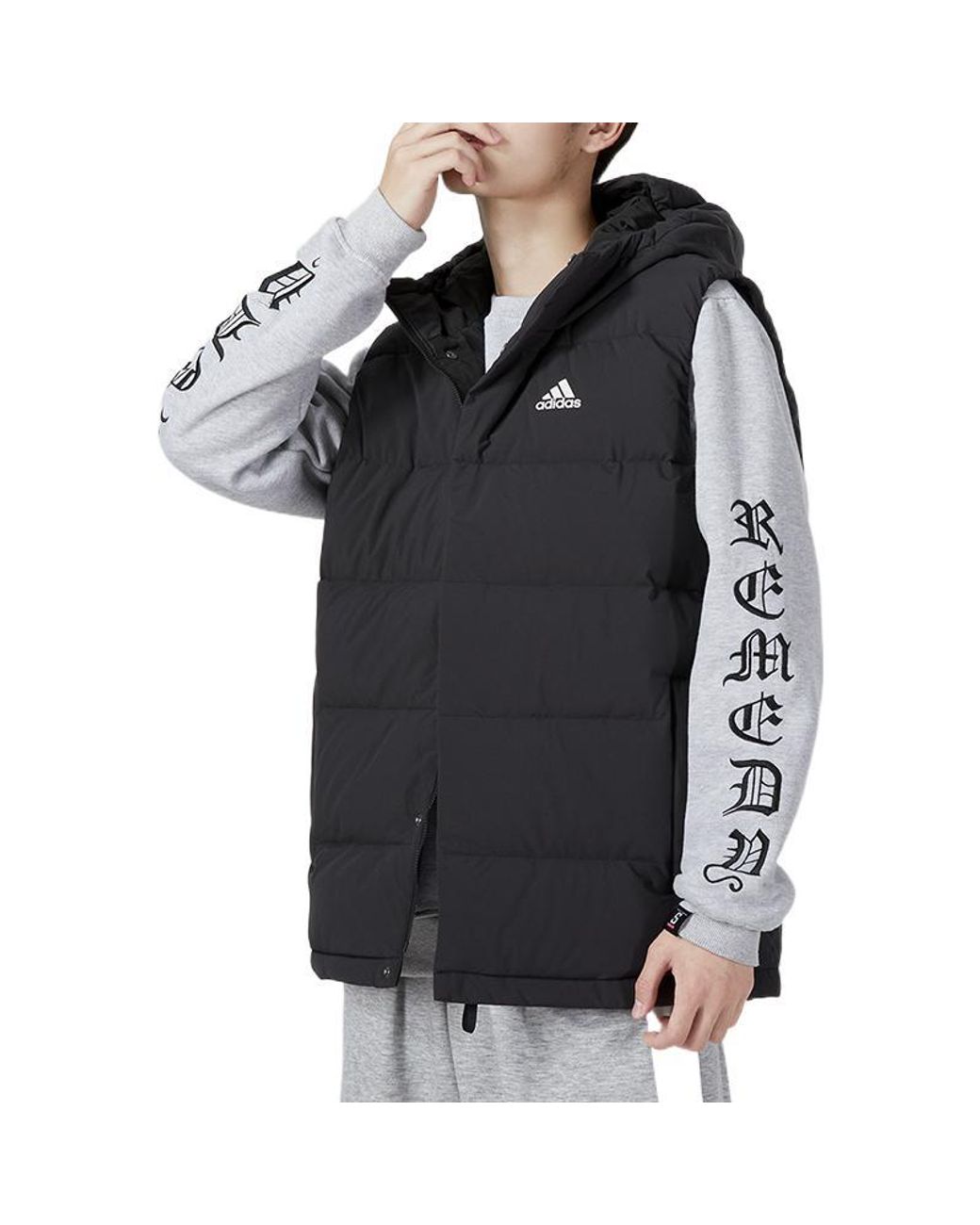 Adidas Blue Helionic Hooded Down Vests for men