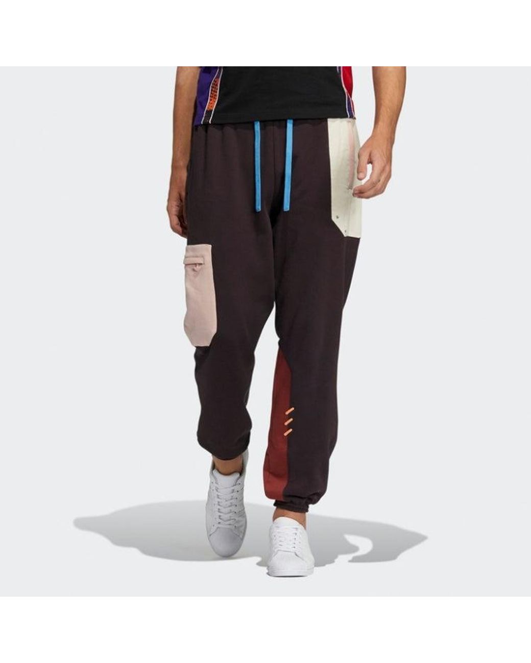 Adidas Black Originals Series Contrast Color Stitching Drawstring Sports Pants/Trousers/Joggers for men
