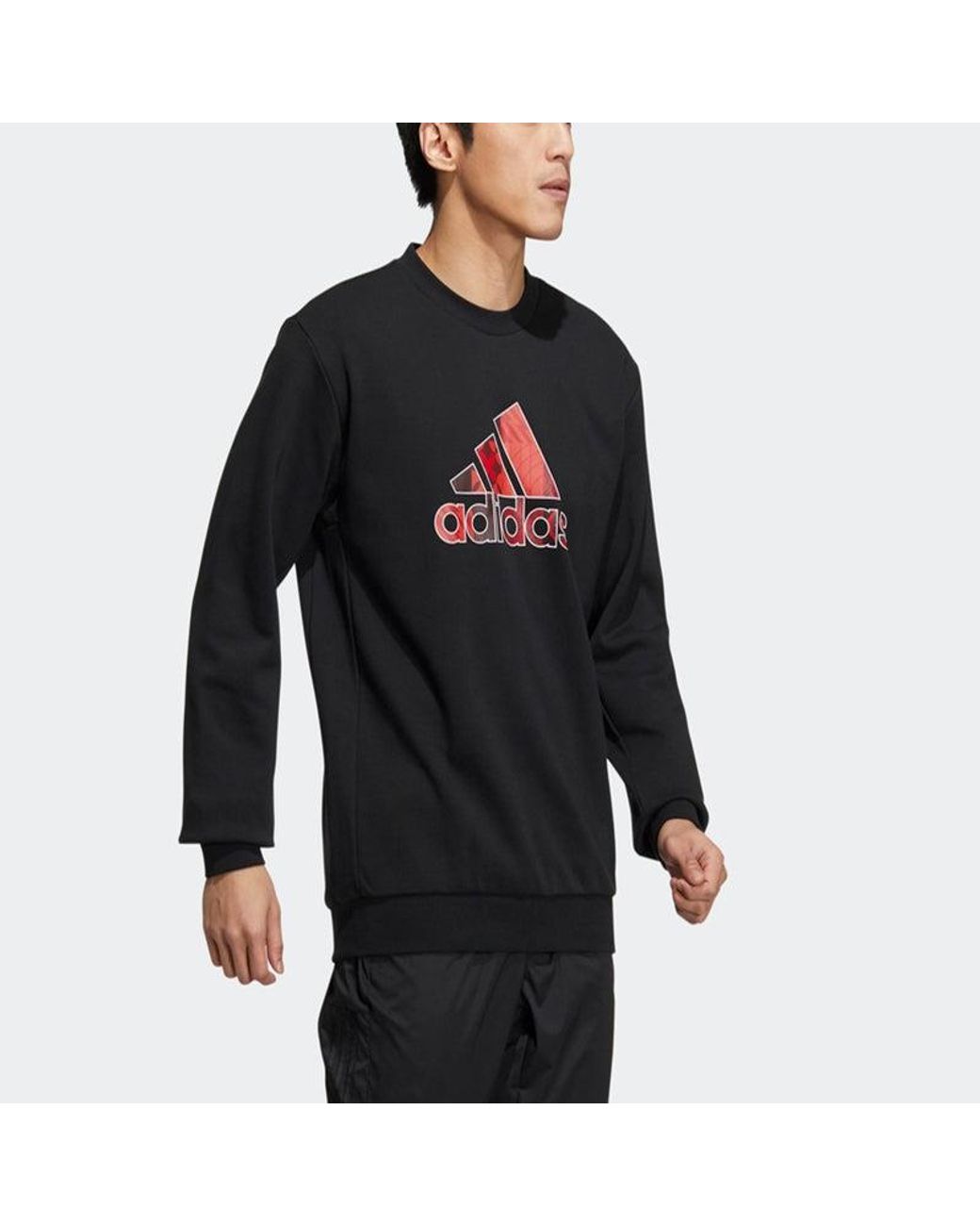 Adidas Black Cny Gfx Crew1 Limited Logo Printing Sports Round Neck Pullover for men