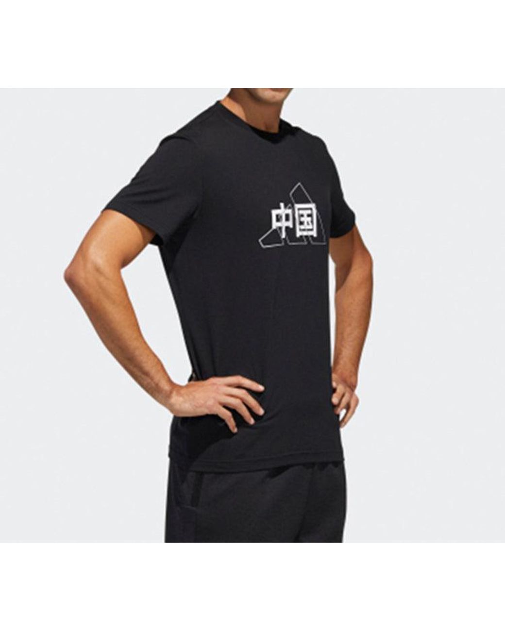 Adidas Black China Printing Short Sleeve T-Shirt for men