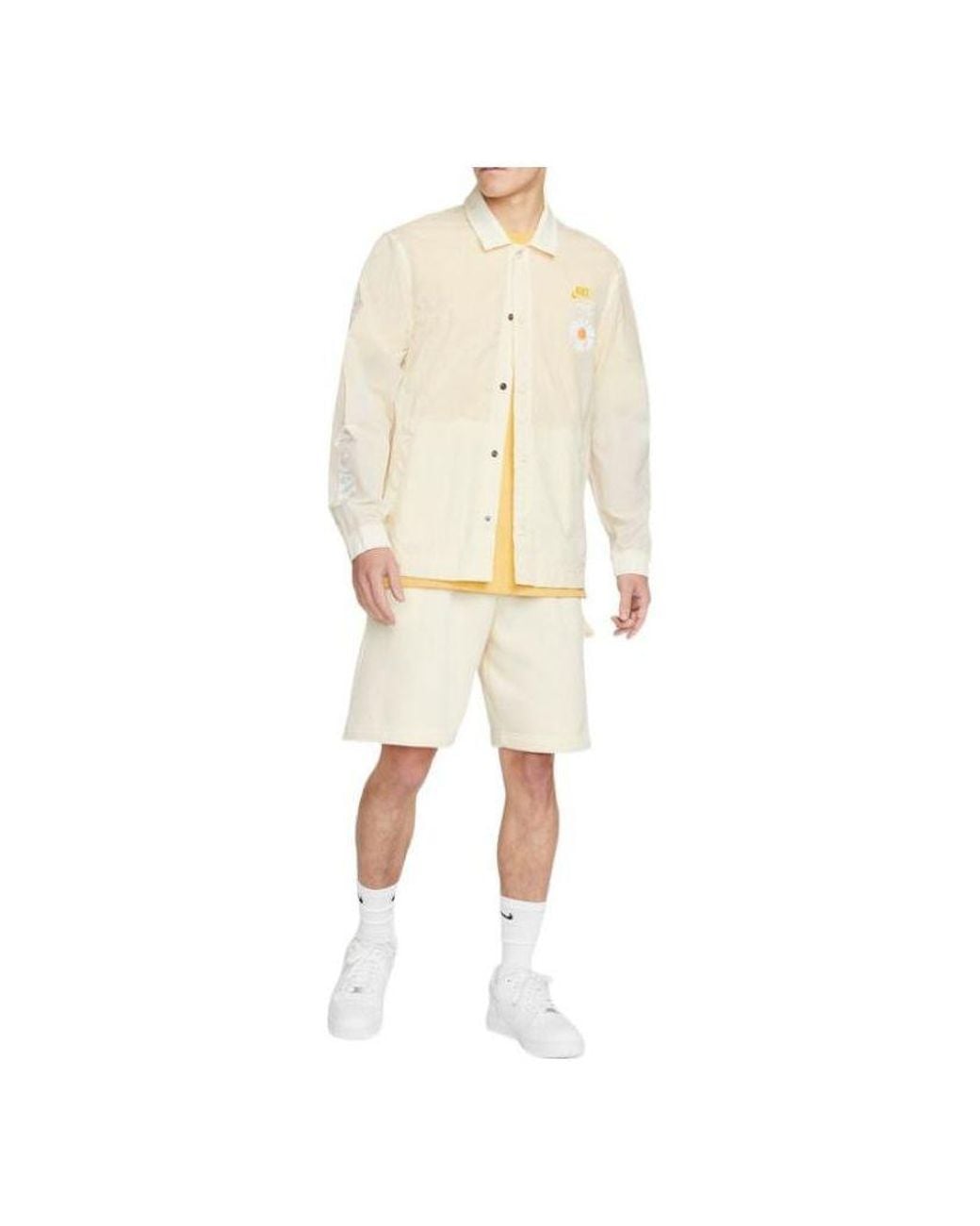 Nike Natural Retro Embroidered Daisy Long Sleeves Autumn Coconut Milk Shirt for men