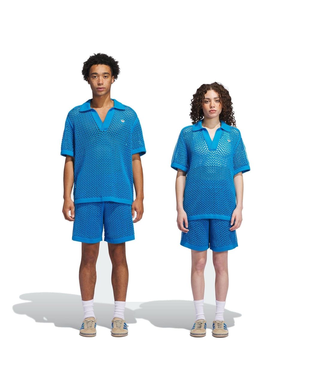 adidas X Clot Fw24 Crochet Polo Shirt Asia Sizing 'Bright' in Blue
