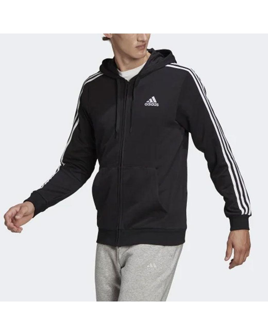 Adidas Black M 3S Ft Fz Hd Train Jacket Coat for men