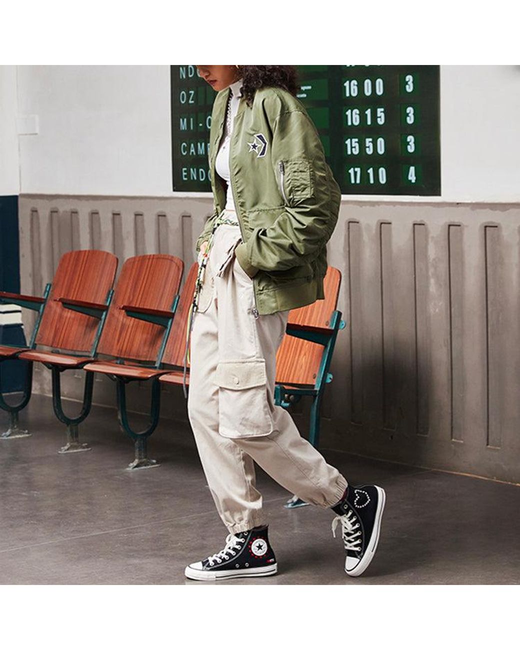 Converse Green Logo Loose Sports Retro Aviator Jacket Couple Style for men