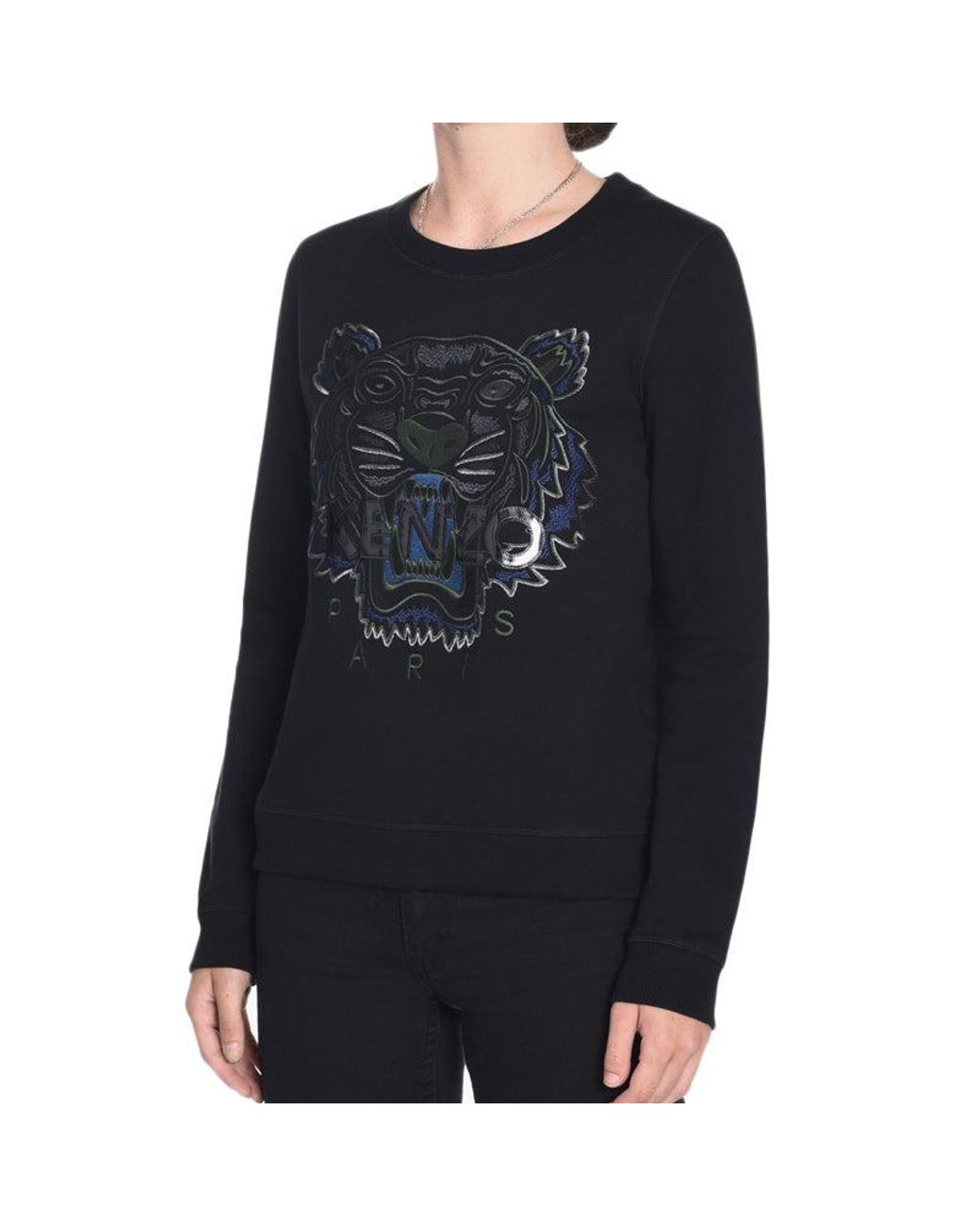KENZO Black (Wmns) Cotton Tiger Head Printing Long Sleeves Pullover Hoodie