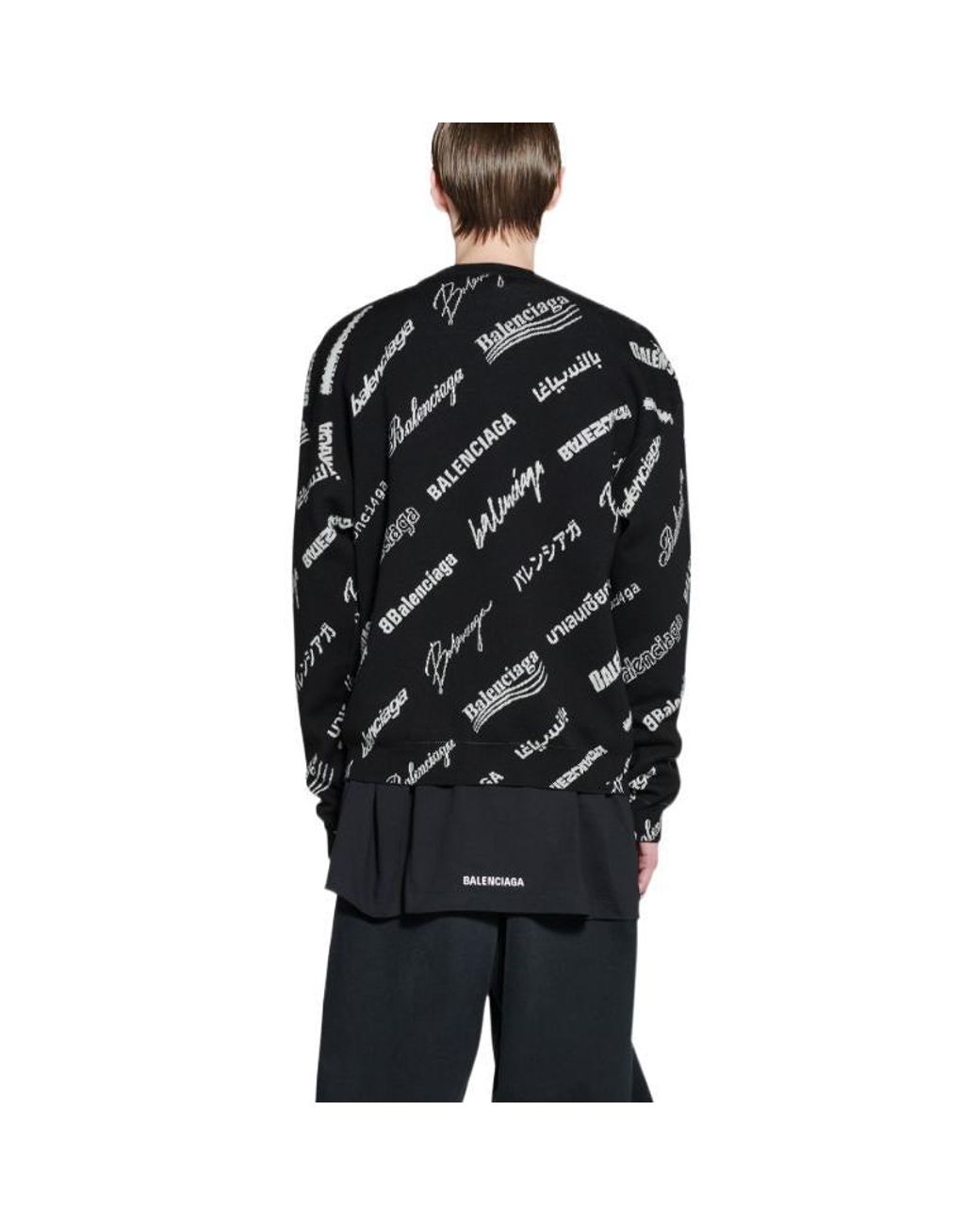 Balenciaga Black Allover Logo Print Crewneck Sweatshirt for men