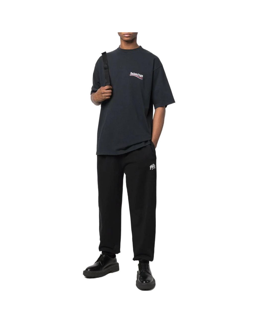 Balenciaga Black Paris Logo Stretched Knee Sweatpants