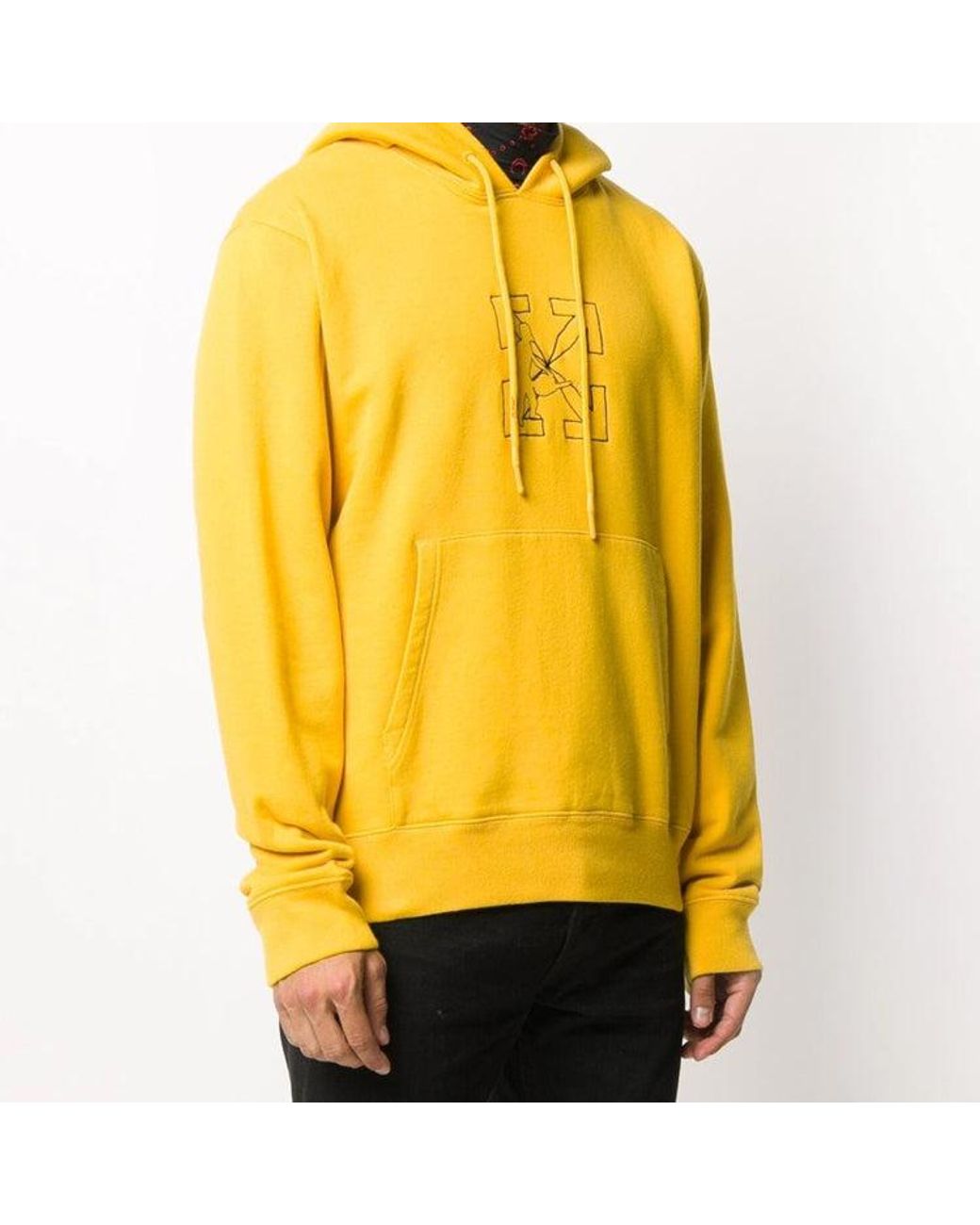 Off-White c/o Virgil Abloh Yellow Fw20 Workers Logo Printing Hooded Pullover for men
