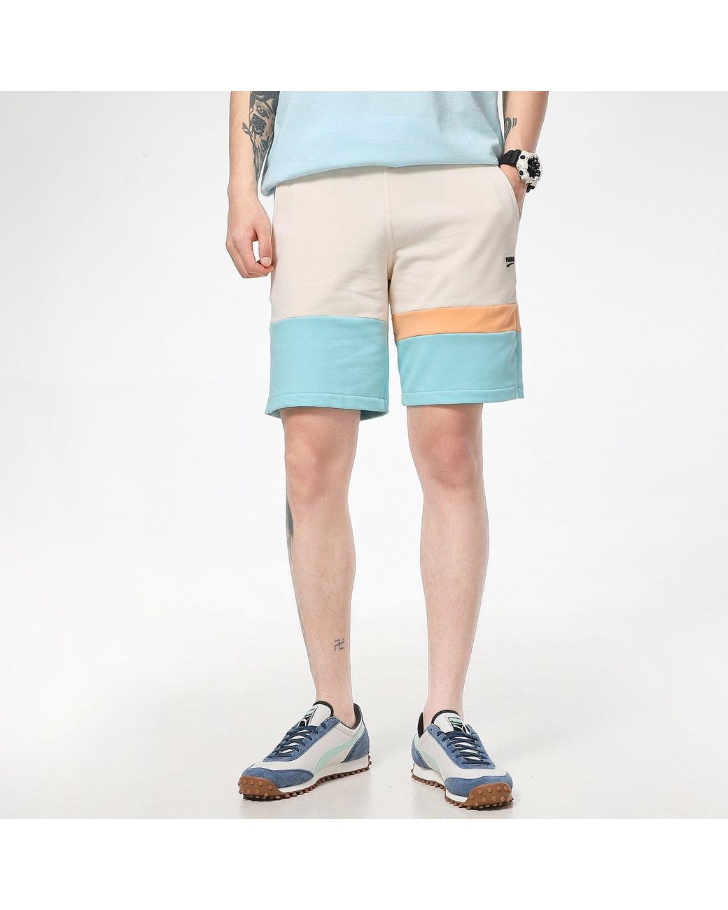 PUMA Blue Solid Basic Shorts for men