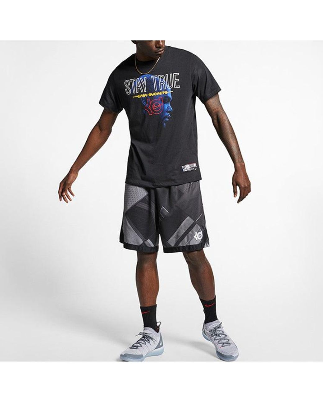 Nike Black Kd Dri-Fit Alphabet Portrait Printing Short Sleeve for men