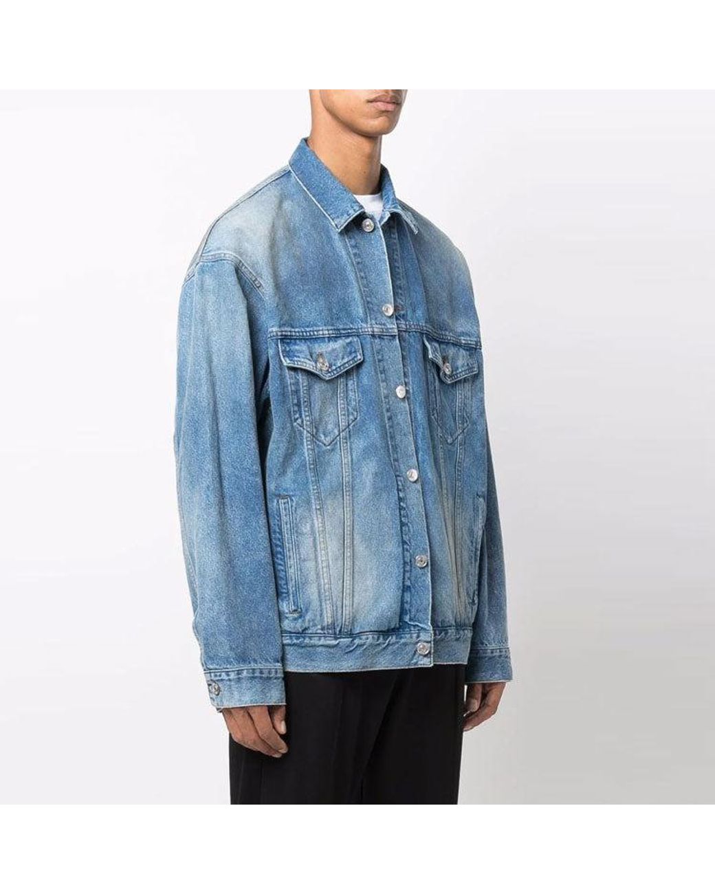 Balenciaga Blue Bb Sprayed Denim Jacket Large Fit 'Electric Fuchsia'