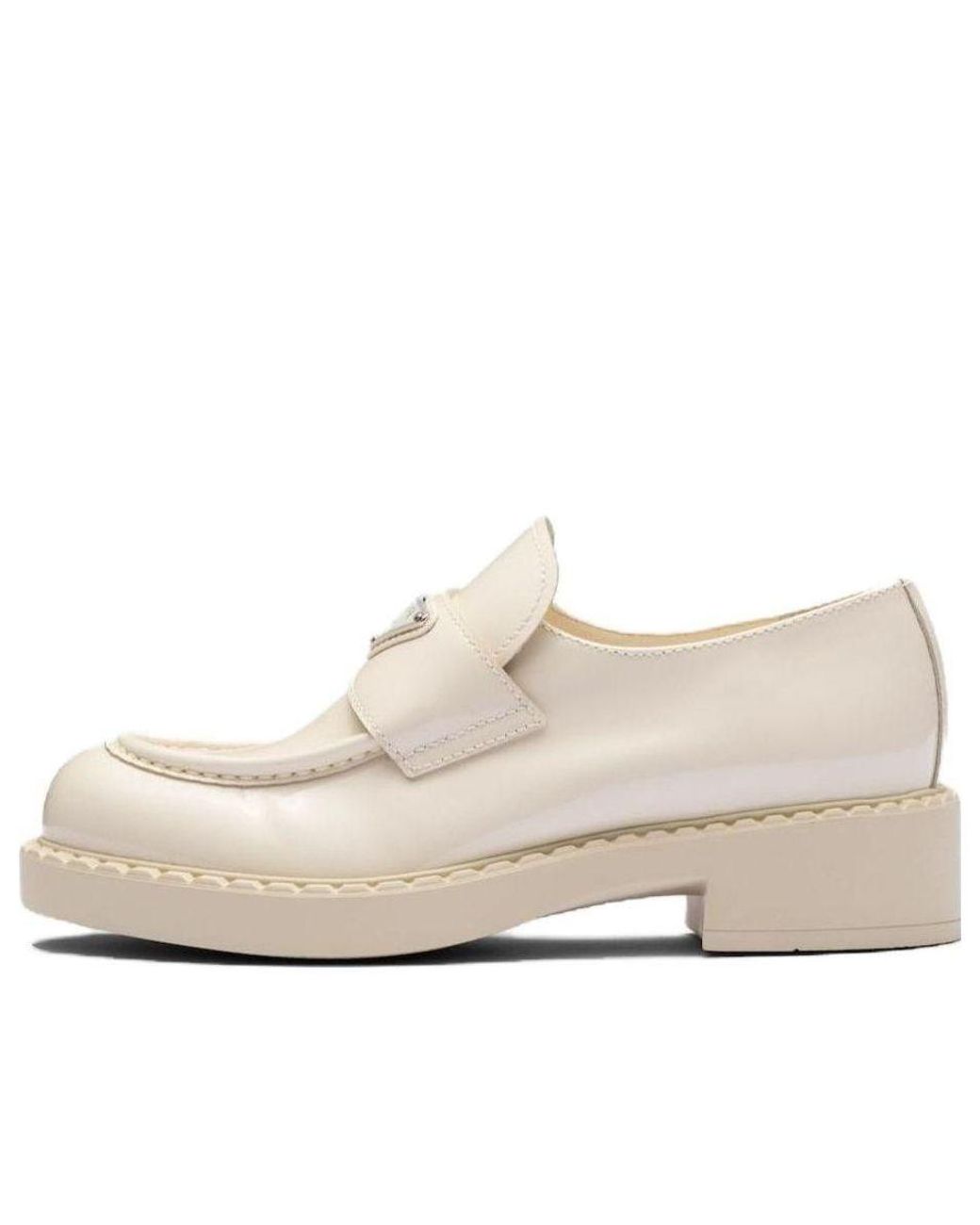 Prada Natural (Wmns) Chocolate Patent Leather Loafers 'Ivory'