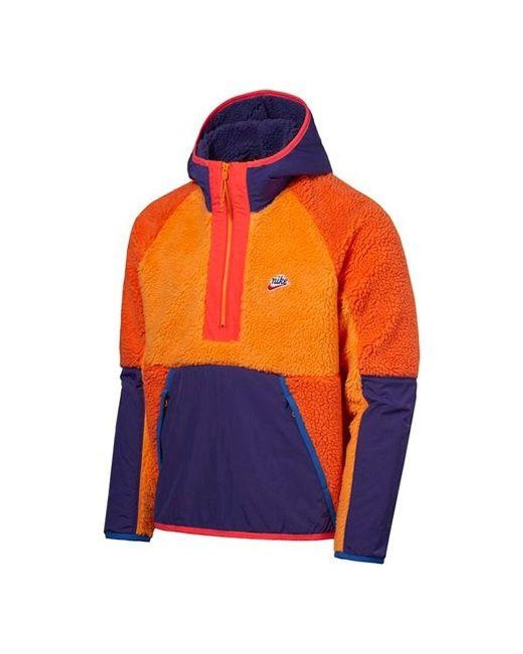 Nike Orange Half Zipper Suede Splicing Colorblock Sports Pullover for men