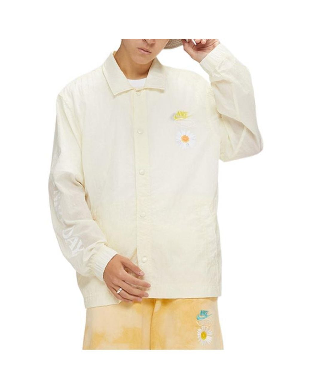 Nike Natural Retro Embroidered Daisy Long Sleeves Autumn Coconut Milk Shirt for men