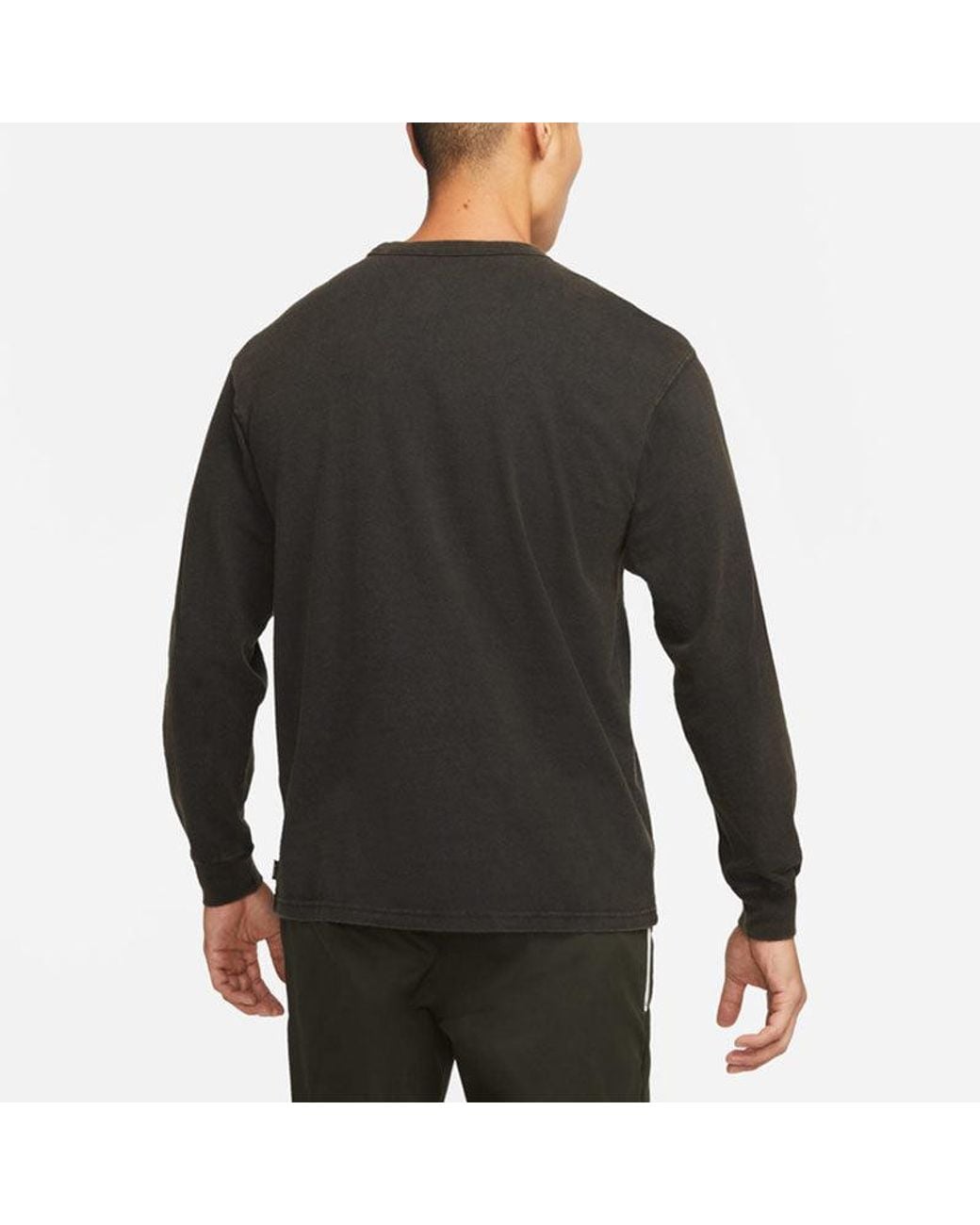 Nike Black Solid Color Small Logo Round Neck Long Sleeves T-Shirt for men