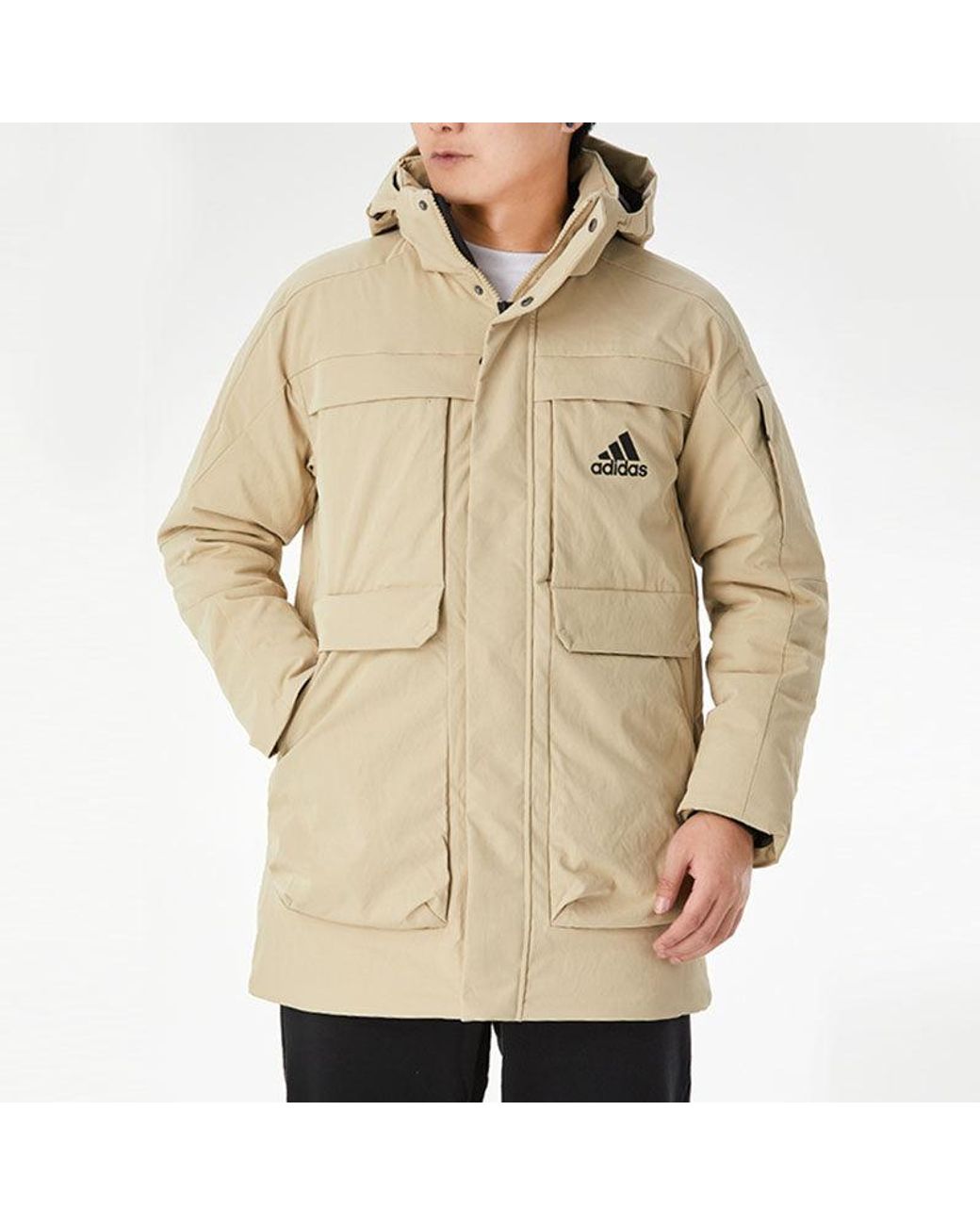 Adidas Natural Big Pocket Pk Stay Warm Mid-Length Cargo Down Jacket for men