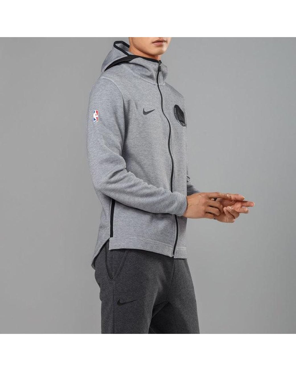 Nike Gray Warriors Showtime Sports Logo Casual Jacket Cardigan for men