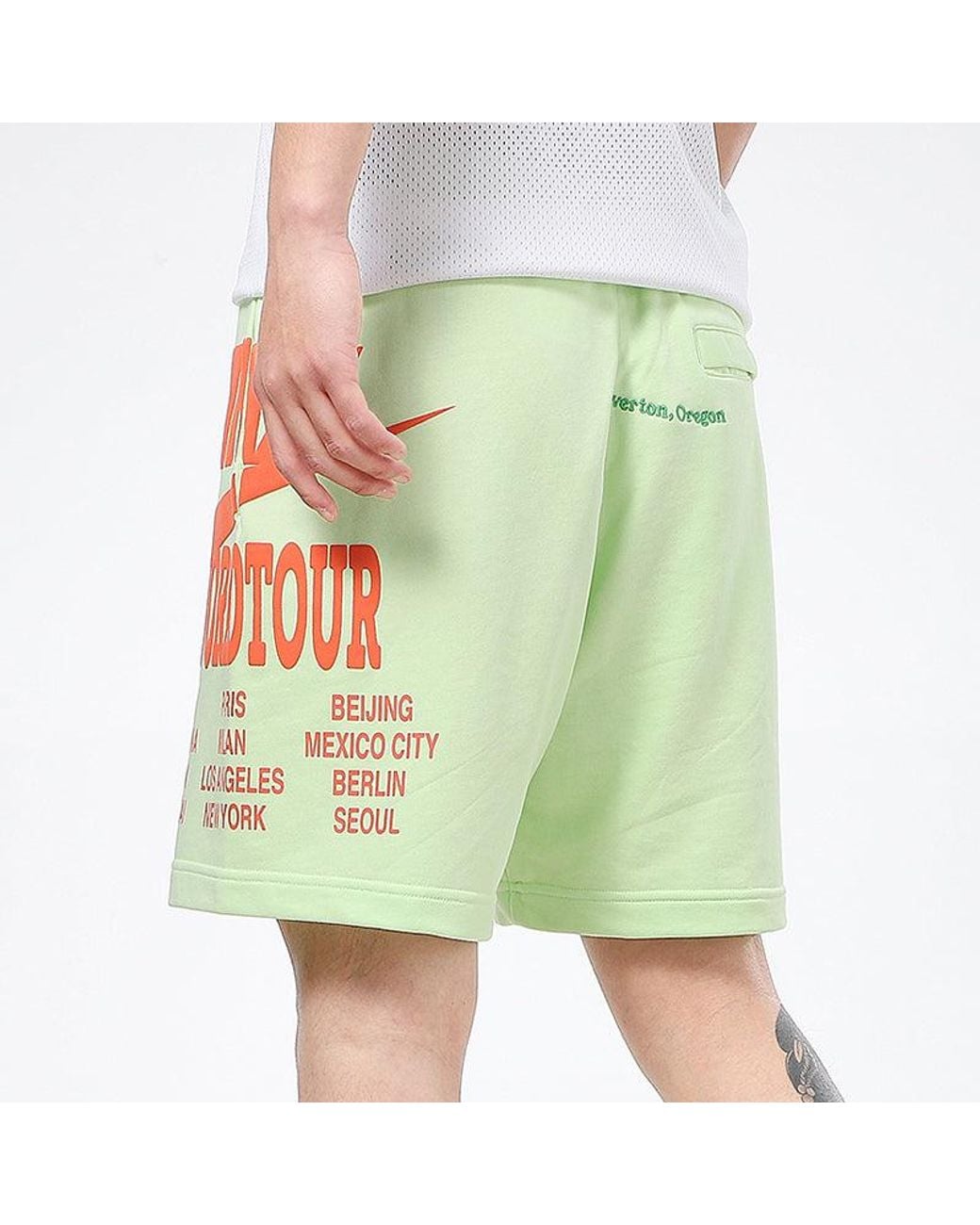Nike Green Nsw Ft Short Wtour Large Logo Printing Knit Sports Shorts for men