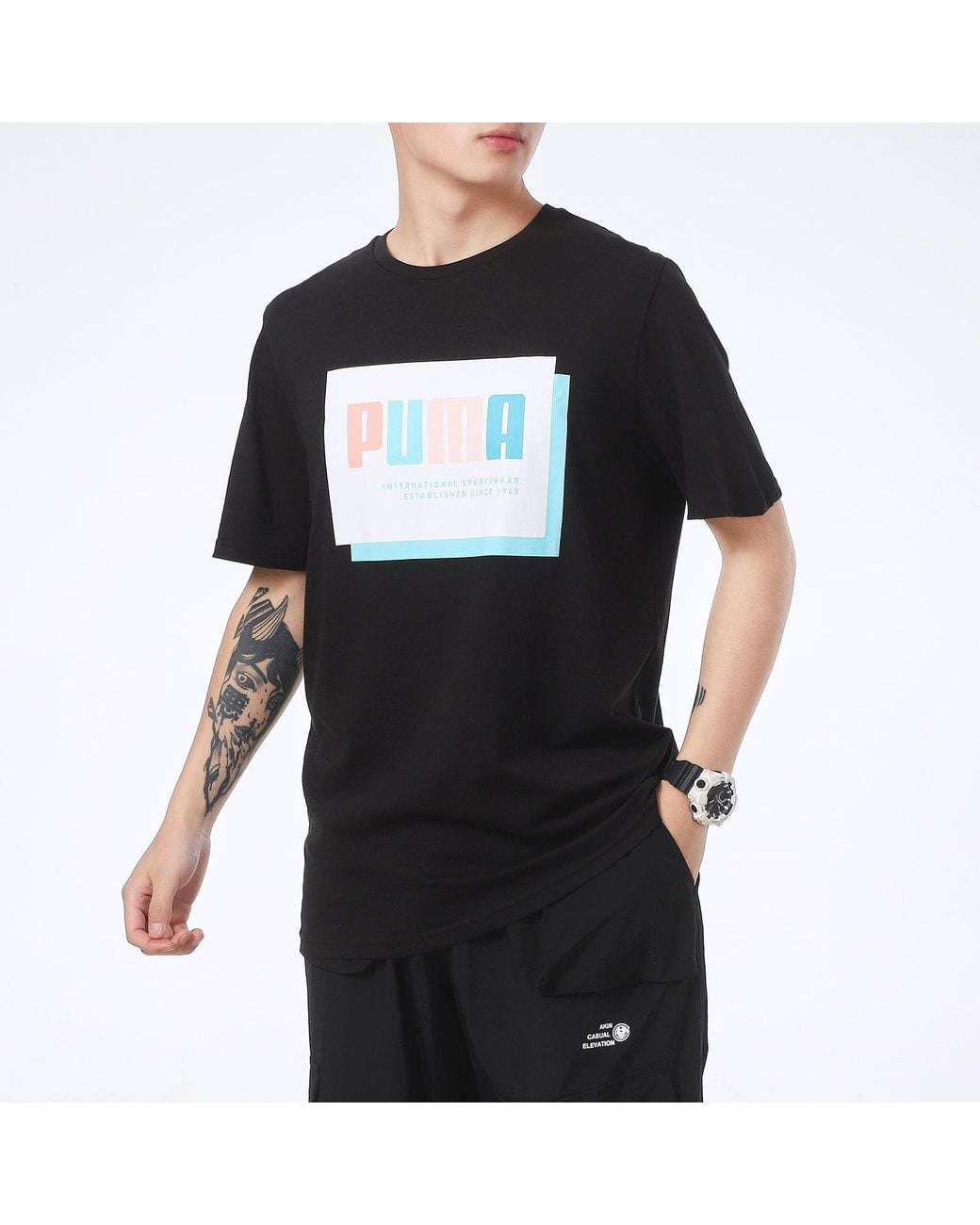 PUMA Black Graphic Print Regular Fit T-Shirt for men