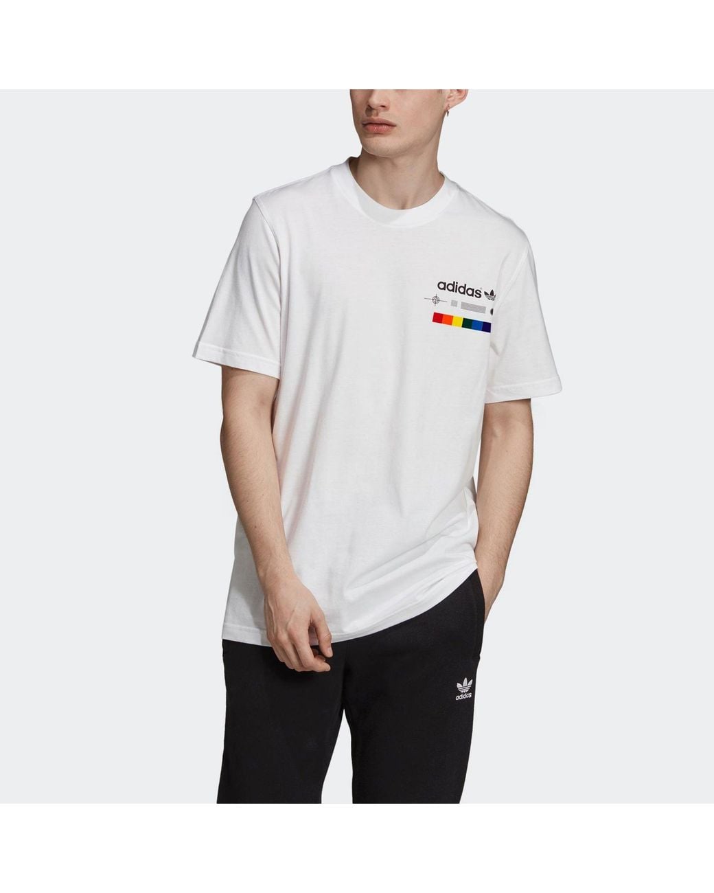 Adidas White Originals Spectrum Tee Round Neck Casual Sports Alphabet Short Sleeve for men