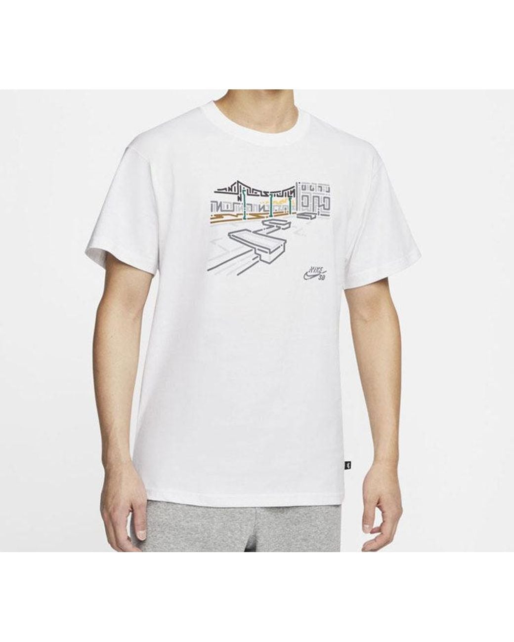 Nike White Graffiti Printing Skateboard Short Sleeve for men