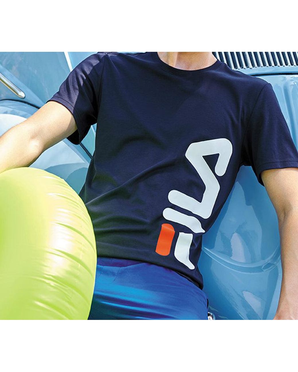 Fila Blue Alphabet Knit Round Neck Casual Sports Short Sleeve for men