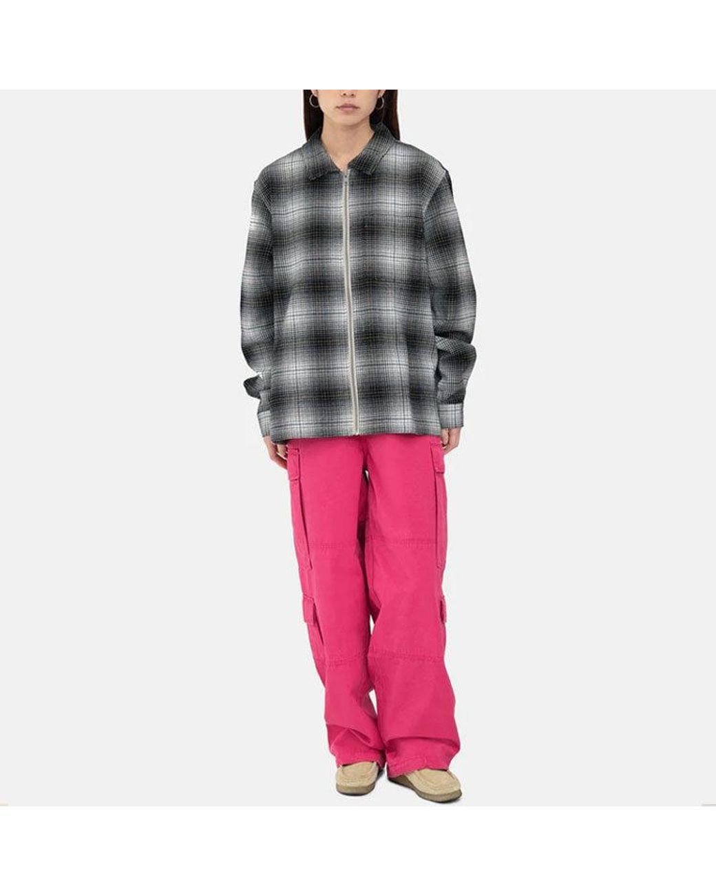 Stussy Paul Shadow Plaid Zip Shirt in Grey for Men | Lyst UK