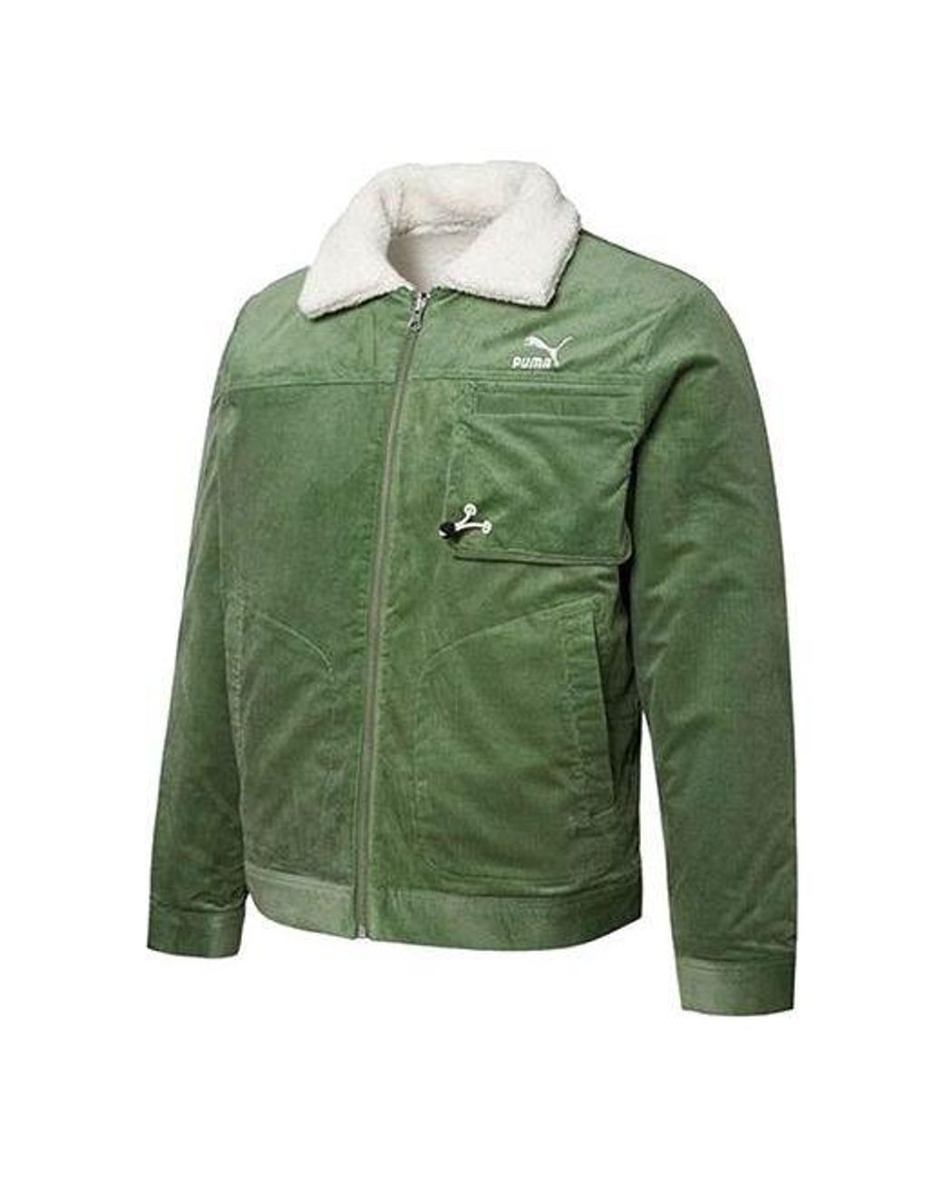 PUMA Green Cord Embroidered Logo Reversible Corduroy Jacket for men