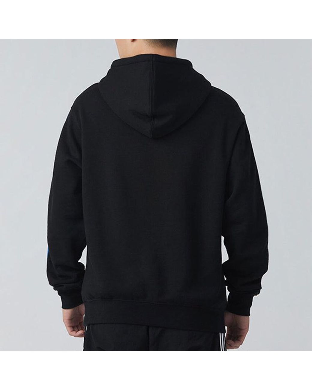 Adidas Blue Originals Colorblock Logo Printing Fleece Lined Hooded Pullover for men