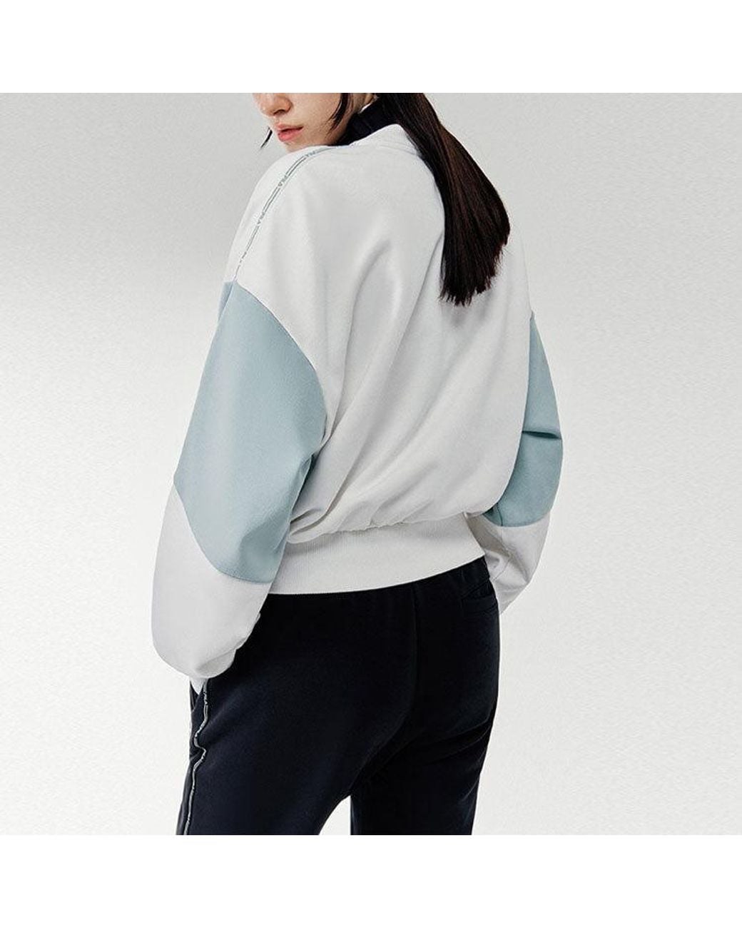 Fila Blue (Wmns) Sports Contrasting Colors Stand Collar Pullover Half Zipper Hoodie