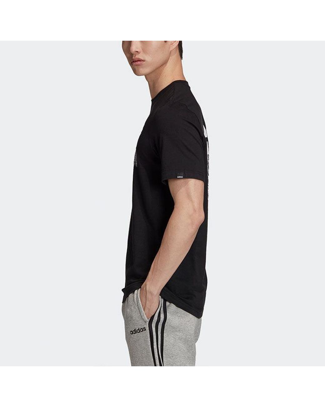 Adidas Black Ris T Sports Training Printing Logo Round Neck Short Sleeve for men