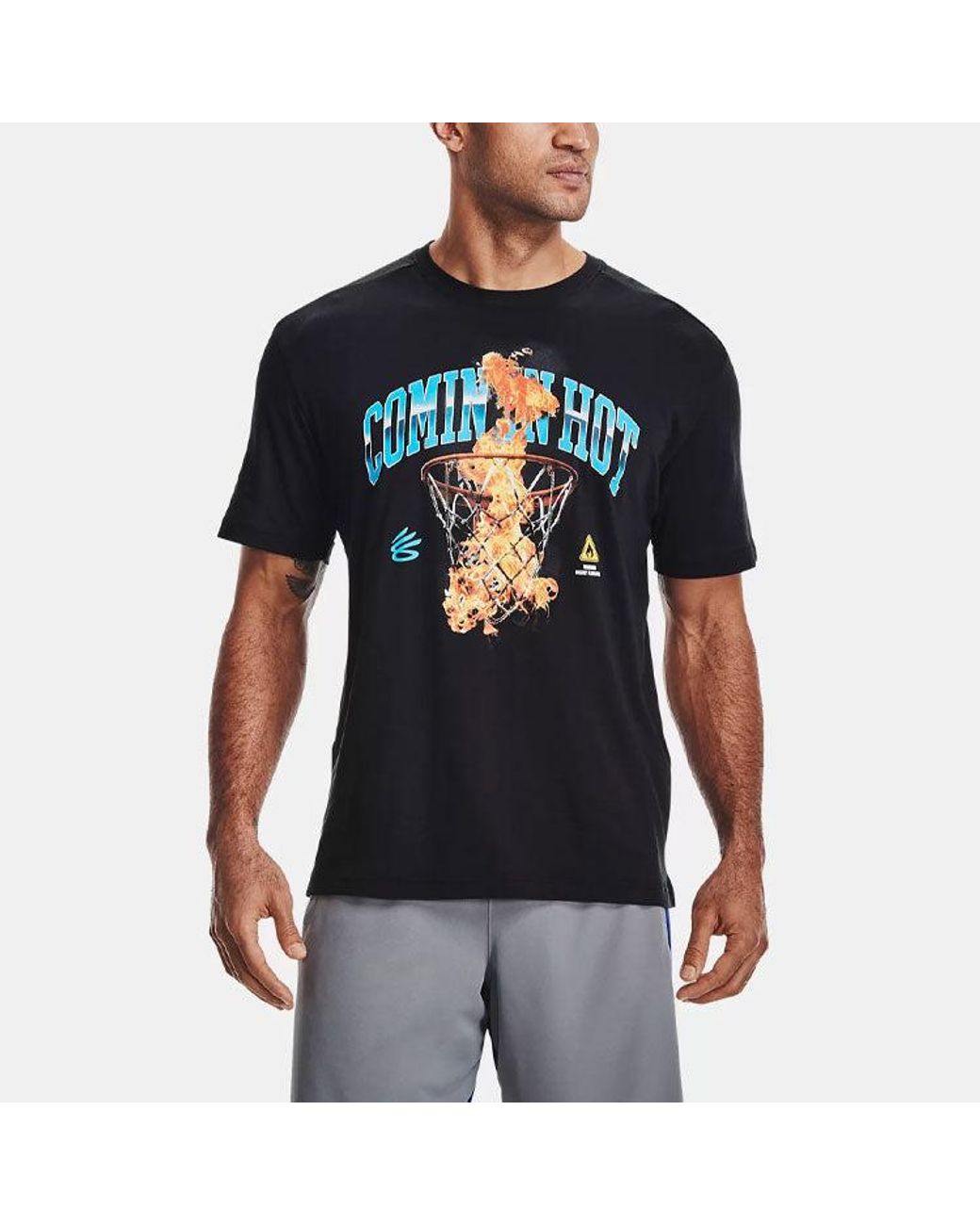 Under Armour Blue Curry Cotton Printing Round Neck Short Sleeve for men