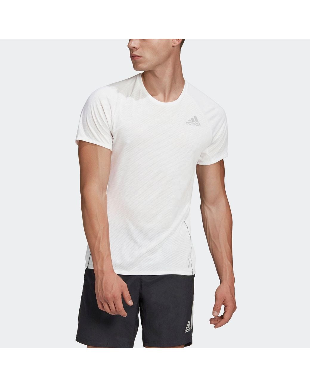 Adidas White Adi Runner Tee Reflective Running Sports Short Sleeve for men