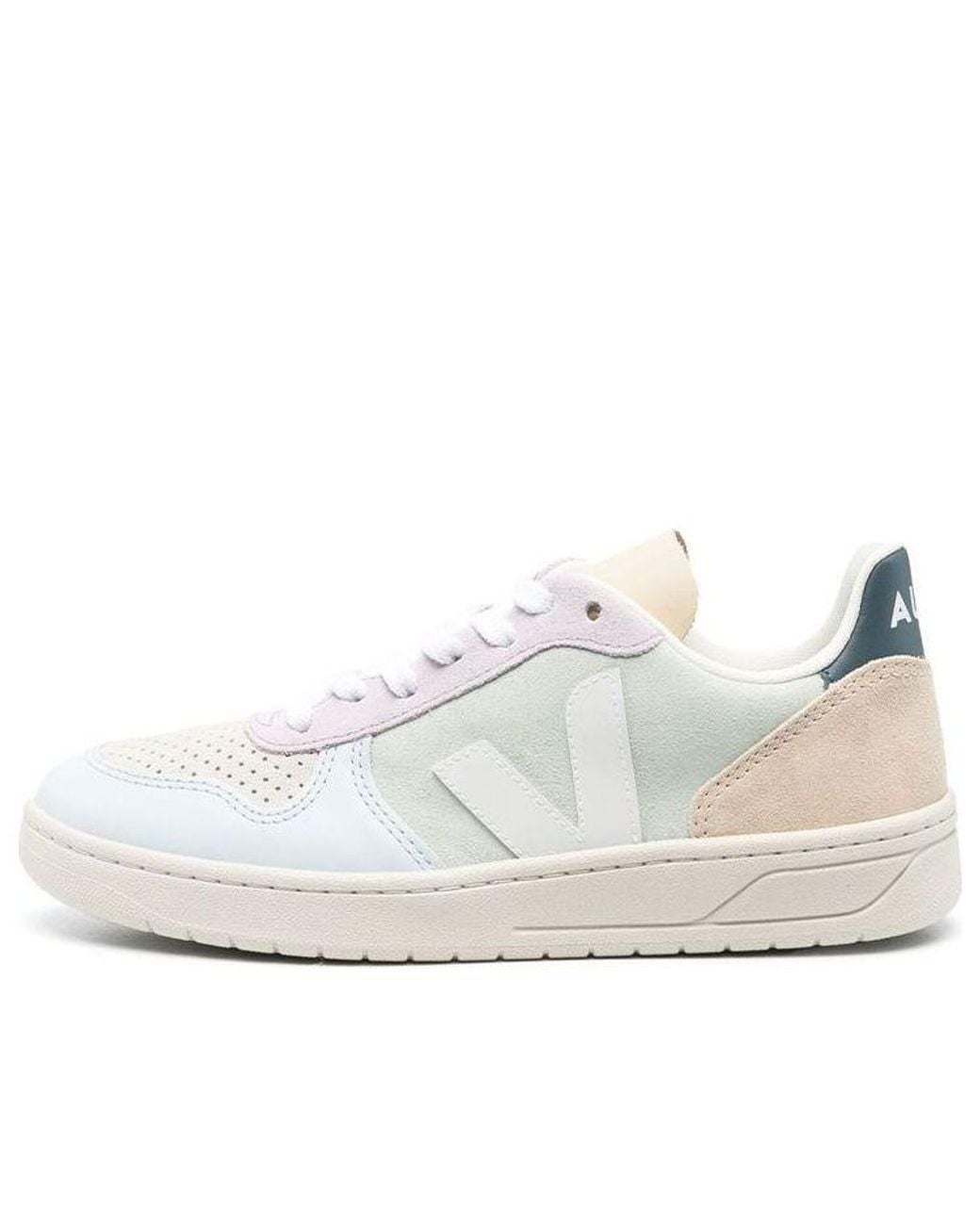 Veja White V-10 Lace-Up Suede Sneakers 'Jade'